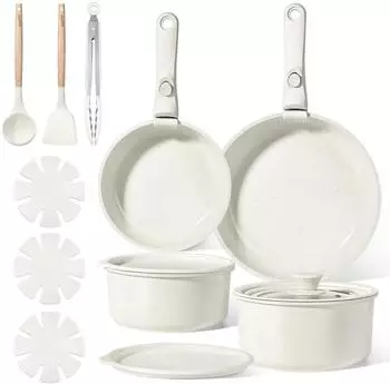 LuxusKollektion GiPP 15-teiliges Pfannenset, Antihaft, abnehmbare Griffe, wei&szlig;