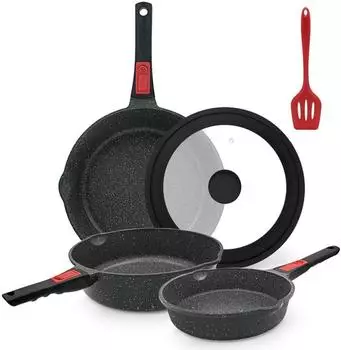 LuxusKollektion Pfannenset 5-teilig mit abnehmbarem Griff, Antihaft, &Oslash; 20/24/28cm, schwarz