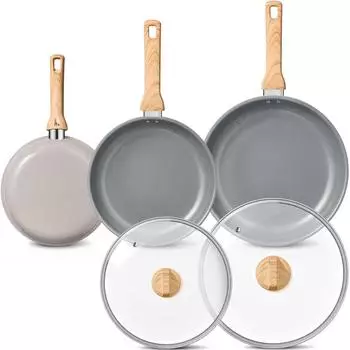 LuxusKollektion Keramik-Pfannenset 5-teilig, Induktion, Antihaft, 20/24/28cm, mit Deckel