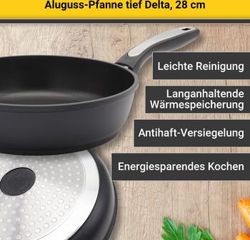 Krüger Delta Schmorpfanne 28 cm – Kompatibilität mit verschiedenen Herdarten