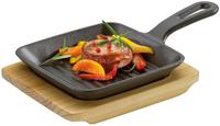 K&Uuml;CHENPROFI Grill-/Servierpfanne eckig mit Holzbrett BBQ 23x13,5x5,5cm - Schwarz