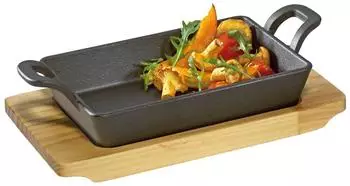 Küchenprofi Grill-/Servierpfanne Gusseisen mit Holzbrett