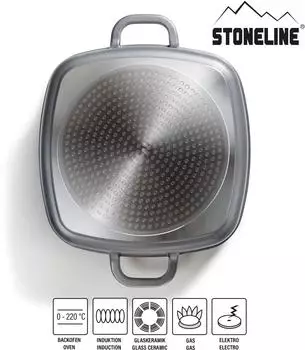 Stoneline Eckpfanne mit Glasdeckel 24 x 24 cm – Perfekte Wärmeleitung für meisterhafte Gerichte