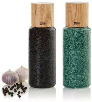 AdHoc M&uuml;hlen-Set YARA Pfefferm&uuml;hle Salzm&uuml;hle 18 cm Keramik / Eiche schwarz / gr&uuml;n
