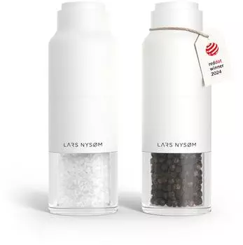 LARS NYSØM Salz- und Pfeffermühlen-Set, Edelstahl, verstellbares Keramikmahlwerk, Pure White (OMV-5-PURWHI)