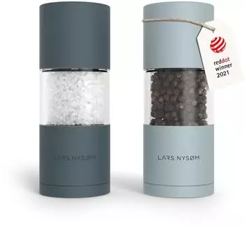LARS NYSØM Salz- und Pfeffermühlen-Set, Edelstahl, manuell, einstellbares Keramikmahlwerk, 2-teilig (FR-D-BB)
