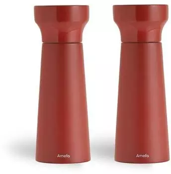 Amefa Modern Wood Salz- und Pfefferm&uuml;hlen-Set, Gummibaumholz, Keramik, terracotta (676514PE37PS2)