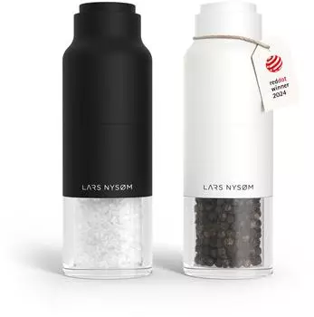 LARS NYSØM Salz- und Pfeffermühlen-Set, Edelstahl, schwarz/weiß, verstellbares Keramikmahlwerk (OMV-5-CARPUR)