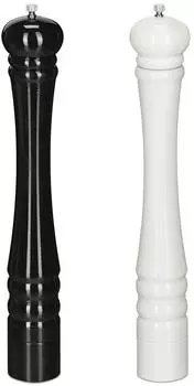 Relaxdays Salz- und Pfefferm&uuml;hlen-Set, 2-tlg., Buchenholz, Keramikmahlwerk, 40cm, schwarz/wei&szlig; (10039129)