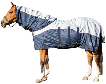 HKM Fliegendecke Rain mit Halsteil & Bauchlatz dunkelblau/grau 135