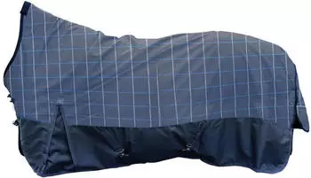HKM Norwich Highneck-Pferdedecke 600D, 300g, blau/Karo, 155cm