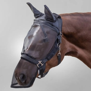 Waldhausen Fliegenmaske Premium für Halfter, Ohren- und Nasenschutz, schwarz, VB