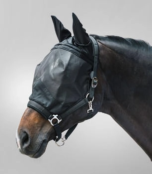 Waldhausen Fliegenmaske Premium mit Halfter, mit Ohrenschutz, schwarz, Pony