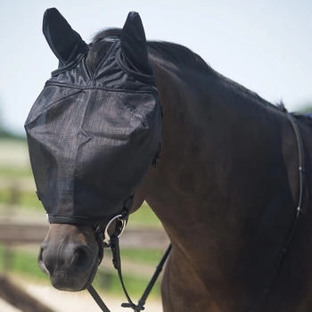 QHP Reitfliegenmaske mit Ohrenschutz Schwarz Pony