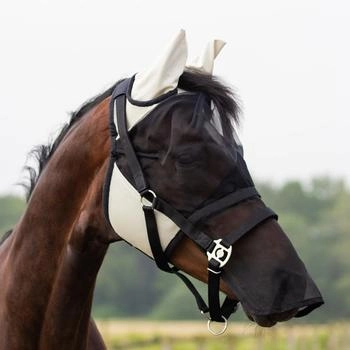 QHP Fliegenschutzmaske mit abnehmbarem Nasenschutz Beige Mini Shetty