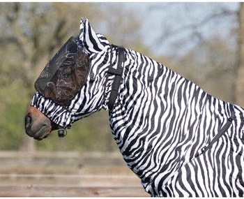 QHP Fliegen Ekzemer-Schutzmaske mit großem feinmaschigem Netz, Verschiedene Größen und Farben (XL, Zebra)