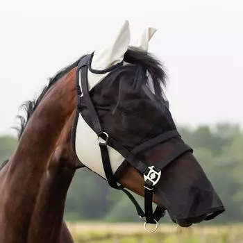 QHP Fliegenschutzmaske mit abnehmbarem Nasenteil (Warmblut (Full), beige)