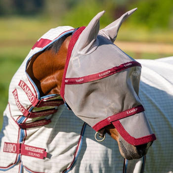 Horseware Rambo Fly Mask Plus non treated Kleines Pony Oatmeal/Cherry (DMAF15-MRZC-SP)