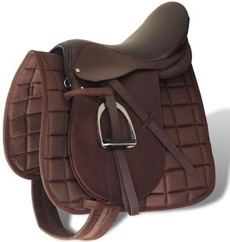 vidaXL Pferdereiten Sattelset 17,5" echtes Leder braun 12 cm 5-in-1 (90647)