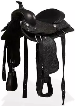 vidaXL Western-Sattel mit Halfter & Brustblatt, Echtleder, 12", schwarz (91355)