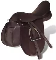 vidaXL Pferdereiten Sattelset 16" echtes Leder braun 14 cm 5-in-1