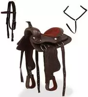 vidaXL Western-Sattel, Halfter & Brustblatt Echtleder 12" Braun