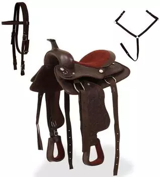 vidaXL Westernsattel-Set mit Halfter & Brustblatt, Echtleder, braun, 12" (91350)