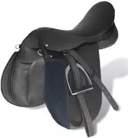 vidaXL Pferdereiten Sattelset 16" echtes Leder schwarz 14 cm 5-in-1