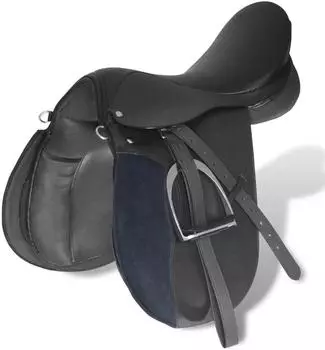 vidaXL Sattelset 16" Echtleder, schwarz, 5-in-1 (90643)