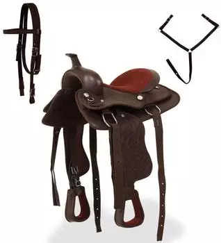vidaXL Westernsattel, Halfter & Brustblatt Echtleder 13" braun (91351)