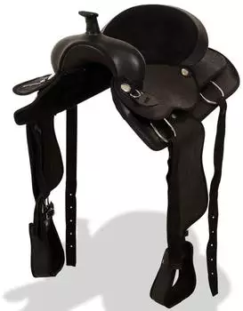 vidaXL Western-Sattel mit Halfter & Brustblatt, Echtleder, 17", schwarz (91354)