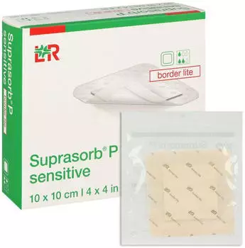 Lohmann & Rauscher Suprasorb P sensitive Silikon-Schaumverband border lite 10x10cm (10 Stk.)