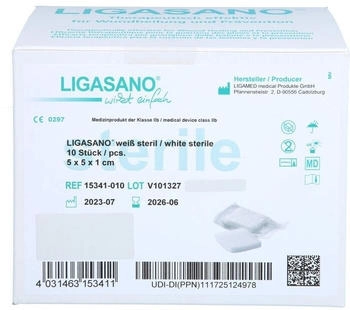 Eurim-Pharm Ligasano weiß Verband 1x5x5 cm steril 10 St