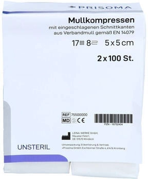 +Prisoma Mullkompressen 5x5 cm unsteril 8fach 2X100 St