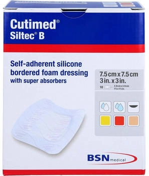 Kohlpharma Cutimed Siltec B Schaumverband 7,5x7,5 cm mit Haftrand (10 Stk.)