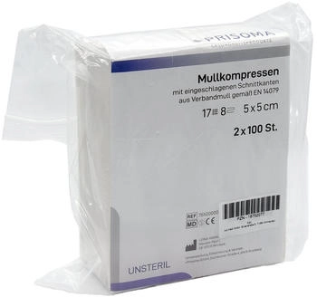 Acti Medi Mullkompresse Prisoma unsteril 5x5 cm 8-fach 2X100 Stück