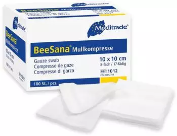 Meditrade BeeSana Mullkompresse unsteril 100 Stück 10 x cm 8-fach