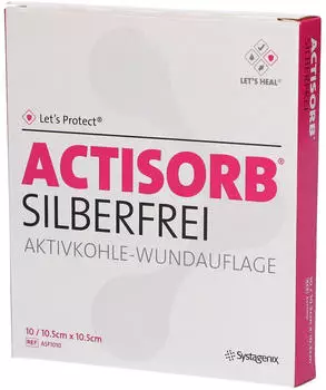 Solventum Actisorb Silberfrei 10,5x10,5 cm Aktivkohle 10 St
