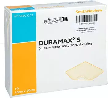 Docpharm Duramax S 10x10 cm Superabsorber Silikonverband 10 St
