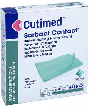 Adequapharm Cutimed Sorbact Contact Kompressen 4x6 cm steril 5 St