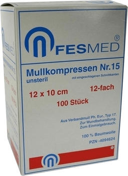 Fesmed Mullkompressen Es Gr.15 10 x 12 cm 12-Fach unsteril (100 Stk.)