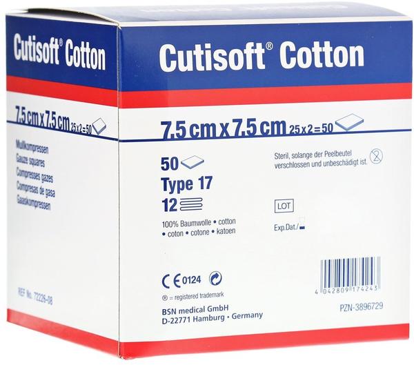 BSN Medical Cutisoft Cotton Kompressen Steril 12-fach, 17-fädig 7,5 x 7,5 cm (25 x 2 Stk.)