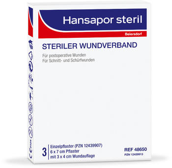 Beiersdorf Hansapor Steril Wundverband 6 x 7 cm (3 Stk.)