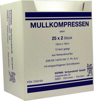 Kerma Mullkompressen Bw 10 x 10 cm 12-Fach Steril (25 x 2 Stk.)