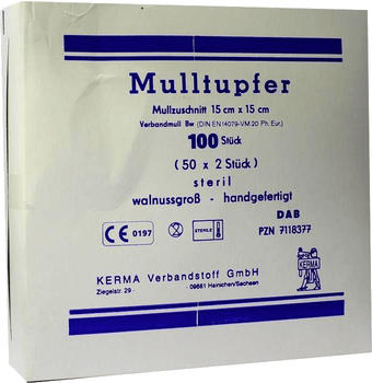 Kerma Mulltupfer 15 x 15 cm Walnussgross Steril (50 x 2 Stk.)
