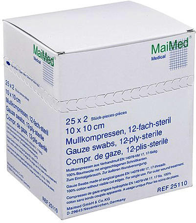 MaiMed Mullkompressen 10 x 10 cm 12 fach steril (25 x 2 Stk.)