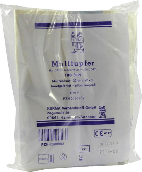 Kerma Mulltupfer 20 x 20 cm Pflaumengross steril (100 Stk.)