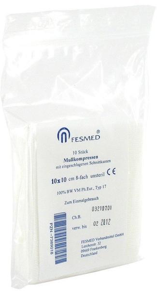 Fesmed Mullkompressen Es 10 x 10 cm 8-Fach unsteril (10 Stk.)