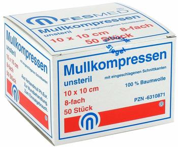 Fesmed Mullkompressen Es 10 x 10 cm 8-Fach unsteril (50 Stk.)