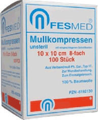 Fesmed Mullkompressen Es 10 x 10 cm 8-Fach unsteril (100 Stk.)